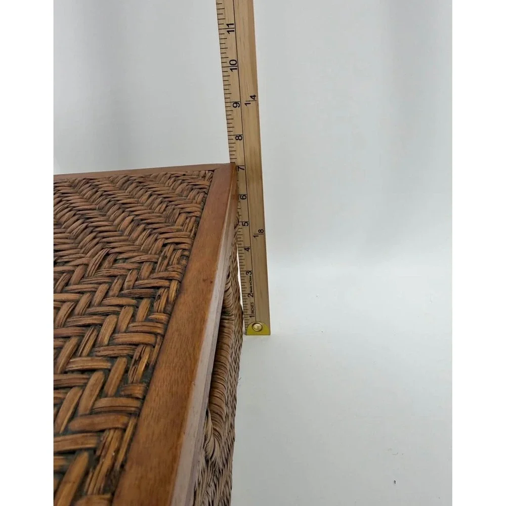 Storage Box Medium Herringbone Weave Rattan Wood Brown Solid
